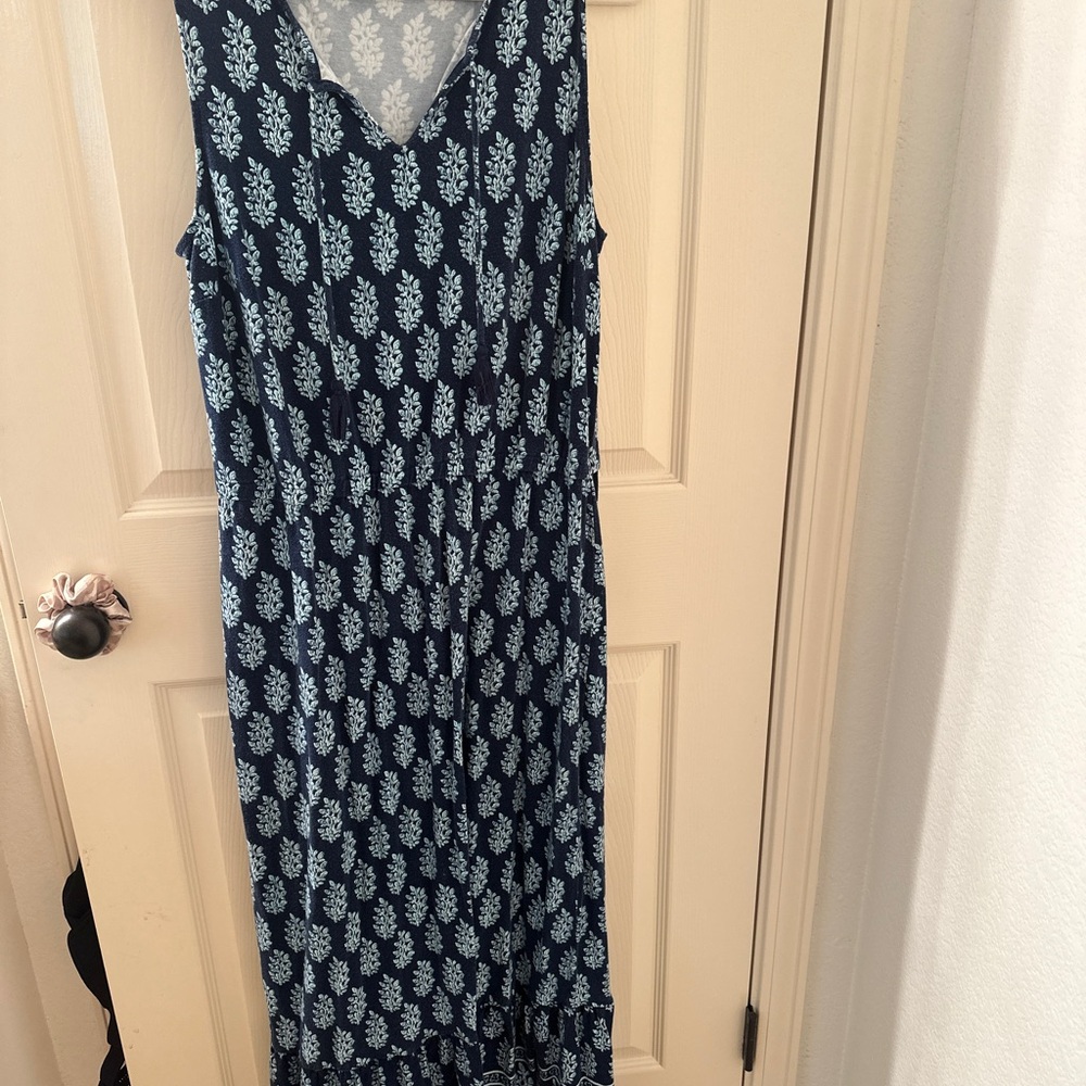 Talbots Navy Maxi Dress with Light Blue Floral Print
